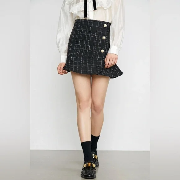 J.ING Othmar Black Tweed Ruffle Hem Mini Skirt Size L NWT - Picture 3 of 4